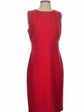 Ann Taylor Red Sleeveless Midi Sheath Dress with Waistband